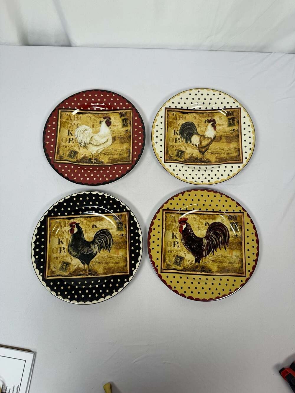 Sakura Retro Rooster Salad Dessert Plates Set of 4 Kimberly Poloson